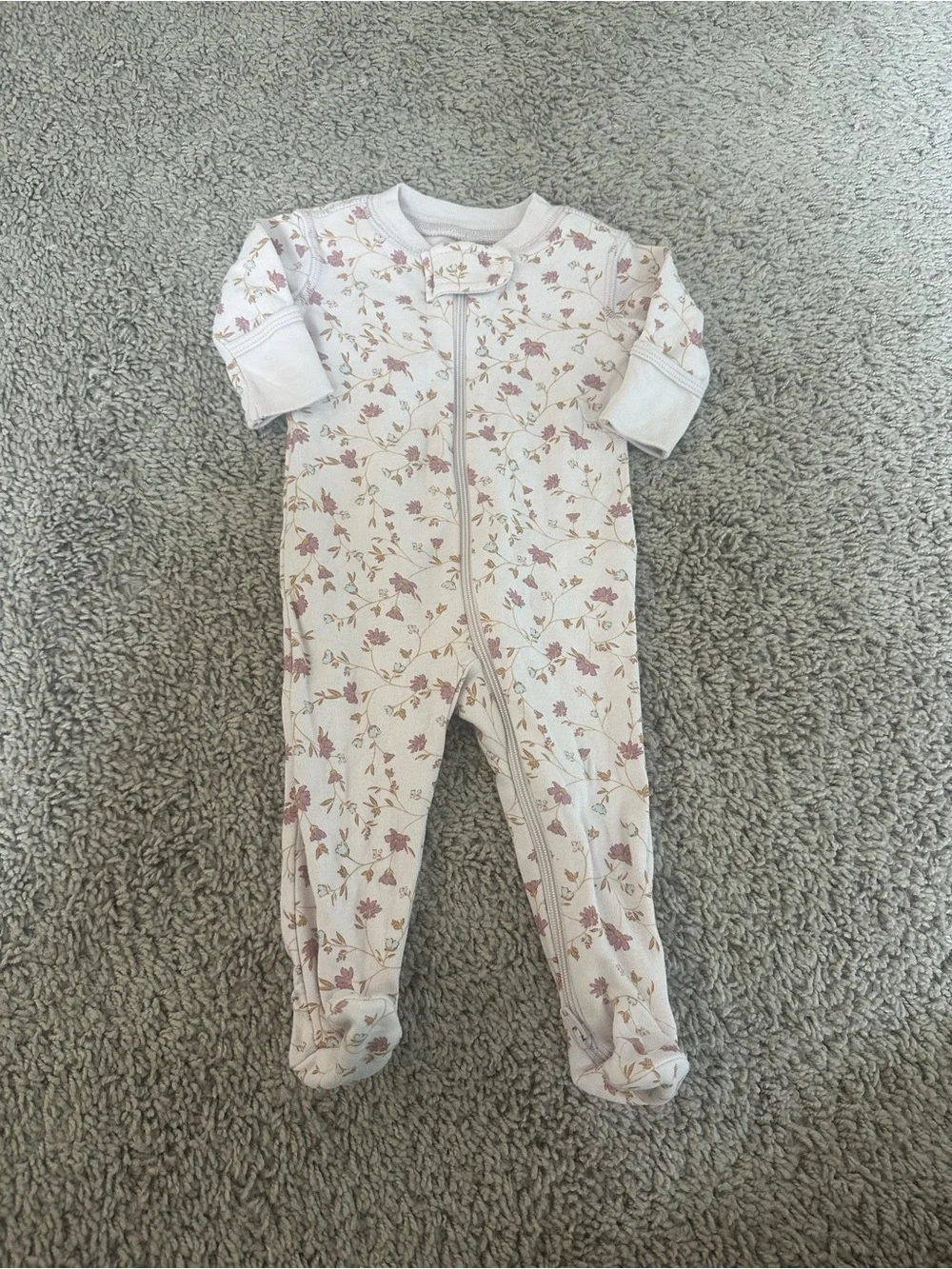 Quincy Mae Cream Footie with Pink Floral Print